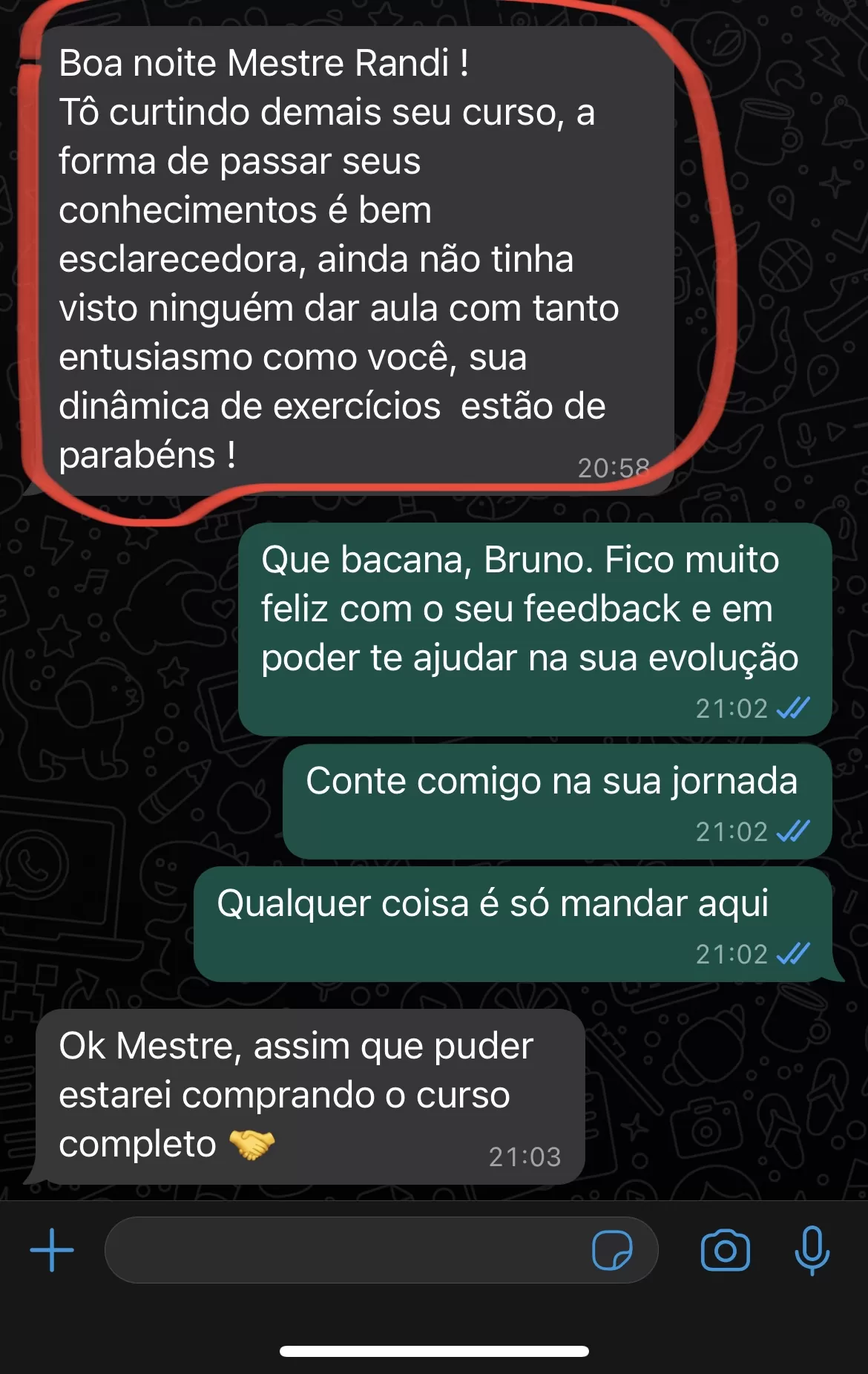 Depoimento de aluno