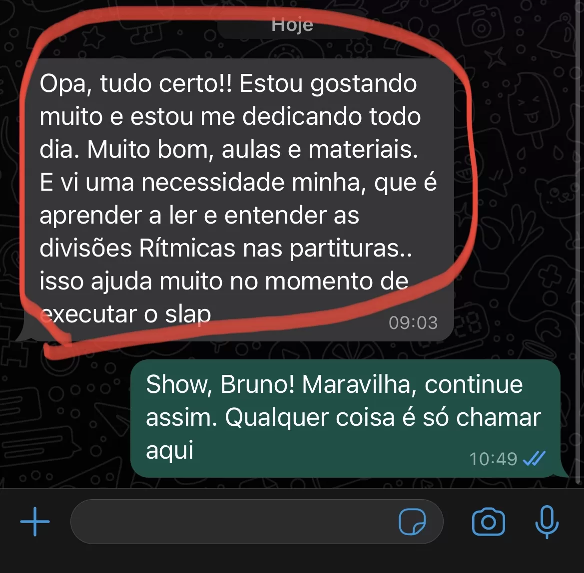 Depoimento de aluno